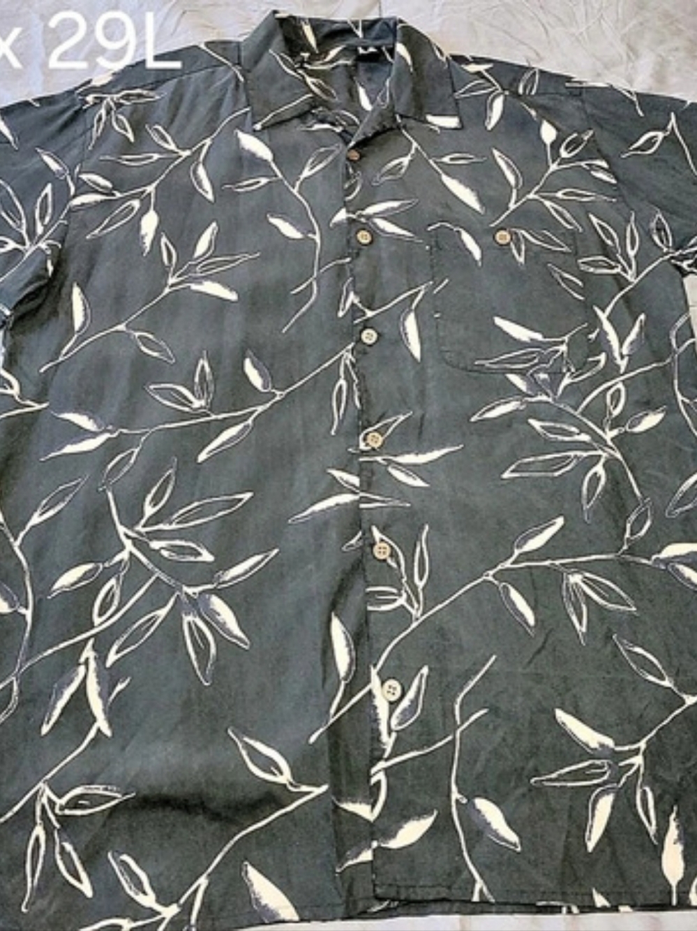 Bobby Chan Floral Button Down Shirt in Gray & Cream Size L